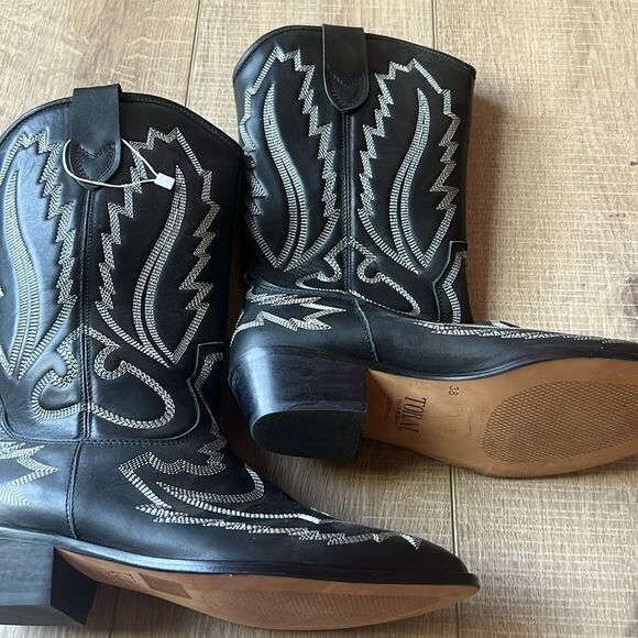 New Free People Toral Cross Your Heart Western Boot Black Leather White US 8 - Picture 3 of 14